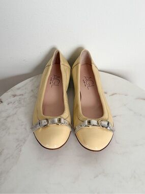 AGL NEW Monika Cap Toe Ballet Flats Leather Yellow Size 38 EU 8 US